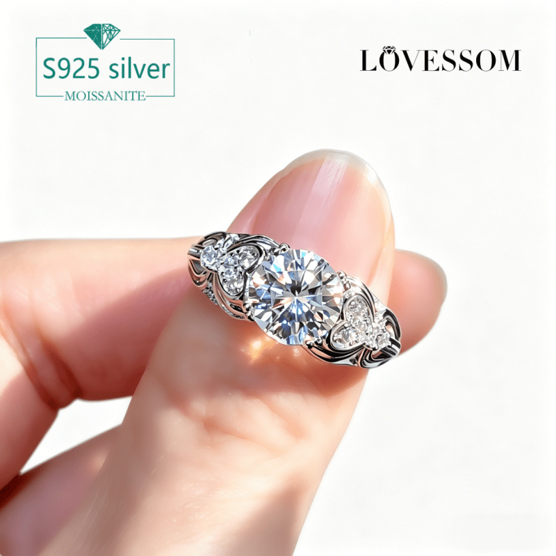925 Silver Vintage Palace-Style Moissanite Wedding Ring Set, Unisex
